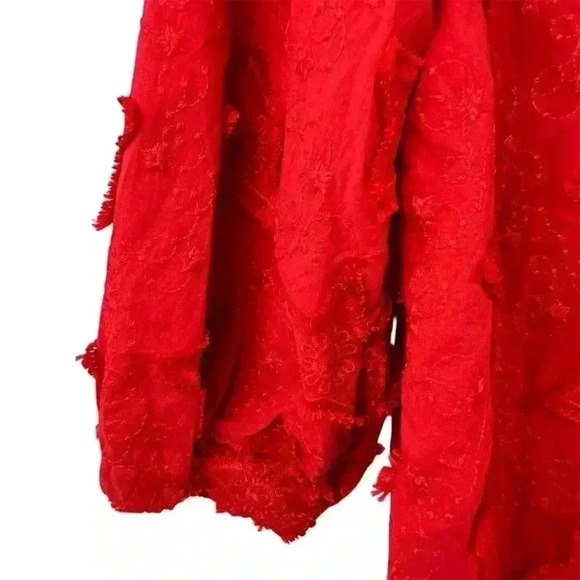 Chico's Women's Embroidered Stars Peasant Top Blouse Red Size 6 Casual - Picture 5 of 9
